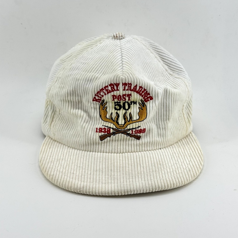 Vintage Kittery Trading Post Maine Corduroy Hat White Snapback Cap 80s 90s USA